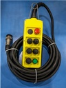 Custom 8 Position Pendant Station | PLB08K | 18/14 SOOW | 32' | 5 Joysticks, 1 E-Stop, 1 Green LED, Amphenol Connector