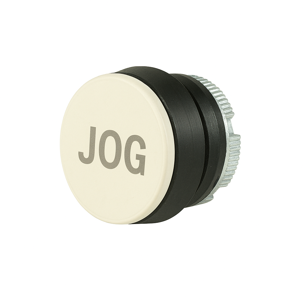22mm Momentary Push Button | White Button with Gray "JOG" | Compatible with P02, P03, PL, PLB & TLP Series Pendant Stations