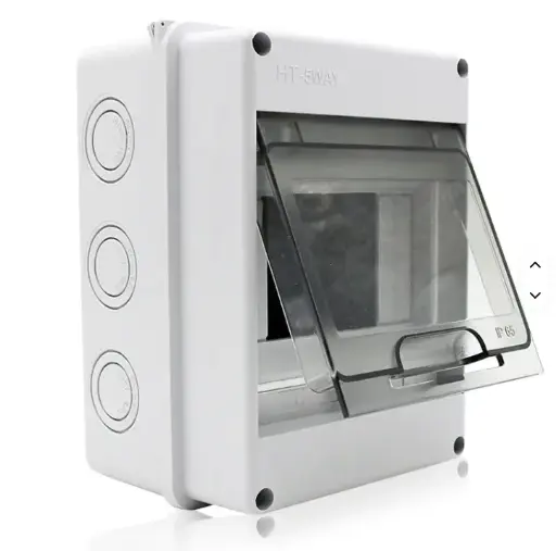 [HT5] HT Series IP65 Waterproof Electrical Distribution Box | ABS Enclosure with Transparent Cover with DIN Rail and Cable Gland | Up to 5 MCB 
