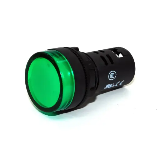 [ASI-D10024VGLED] Green LED Panel Mount Indicator Light | 24V AC/DC | 22mm Cutout | Screw Termination | Integrated Lens | IP54 | UL Listed | Similar to PLML2L24UL & ND16 Series